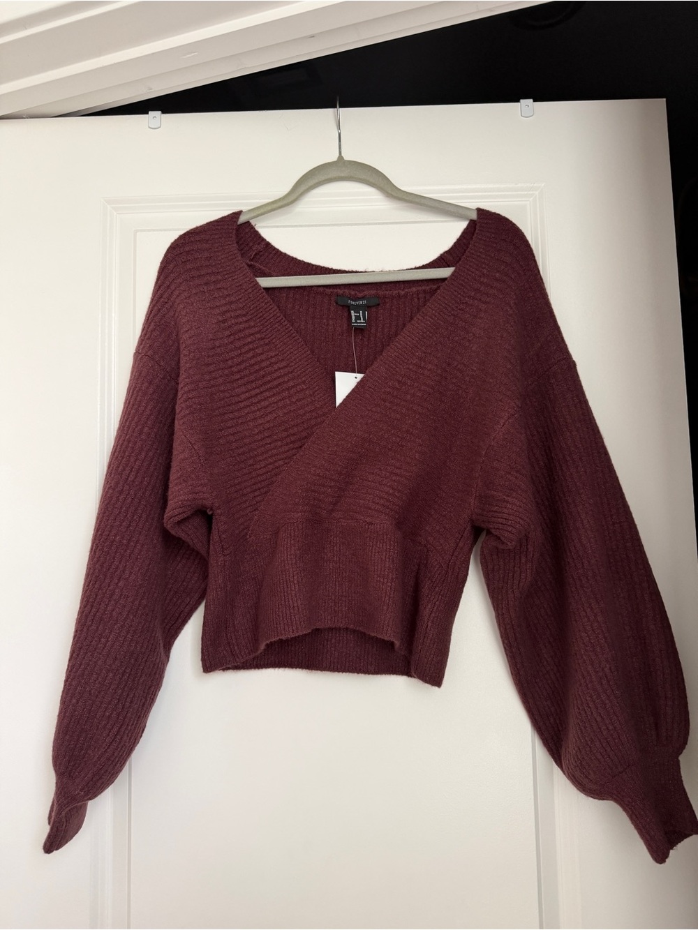 Forever 21 Women's Wrap-Style Cropped Sweater - Burgundy